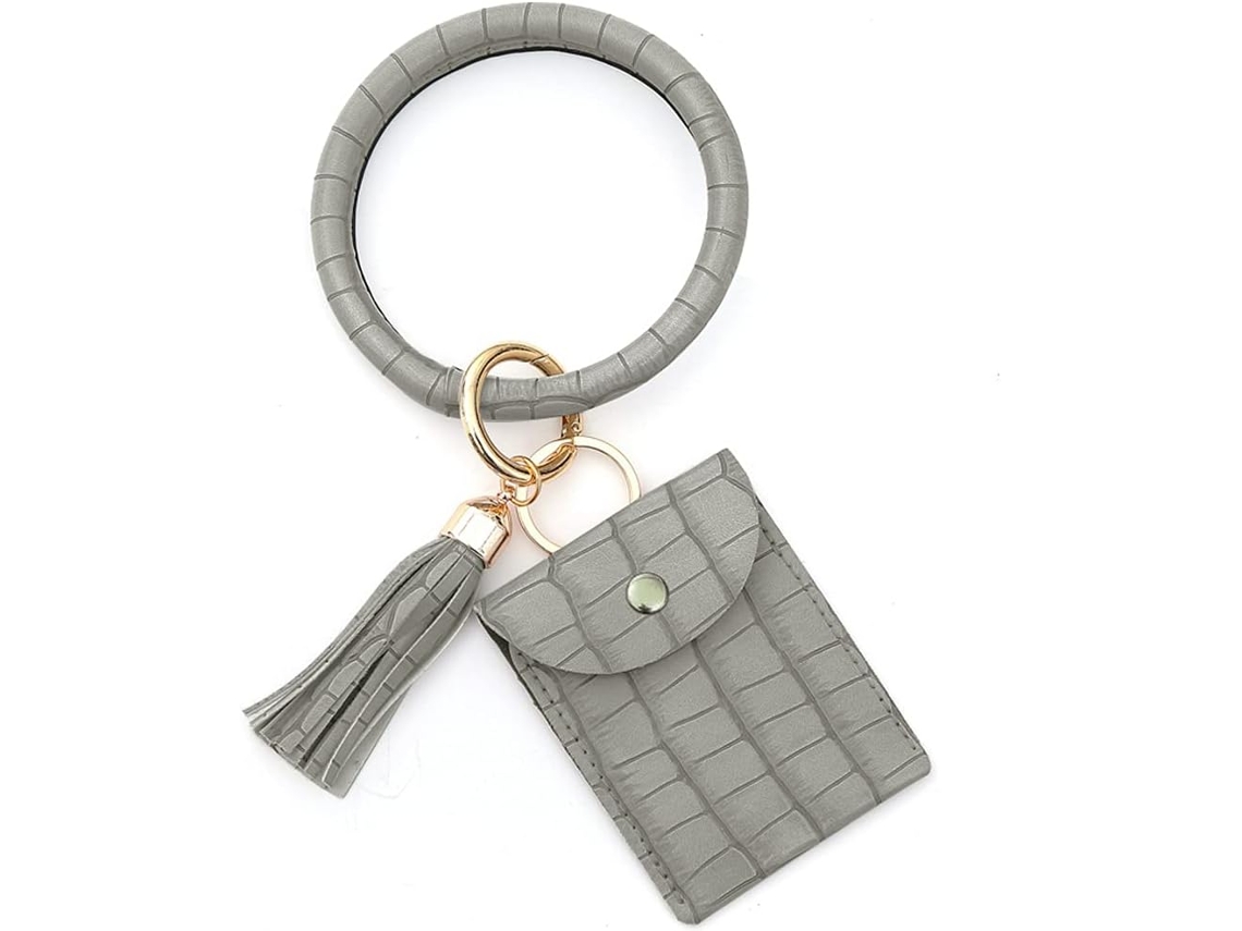 Llavero grande con anilla, cartera, pulsera y bolso - Gris
