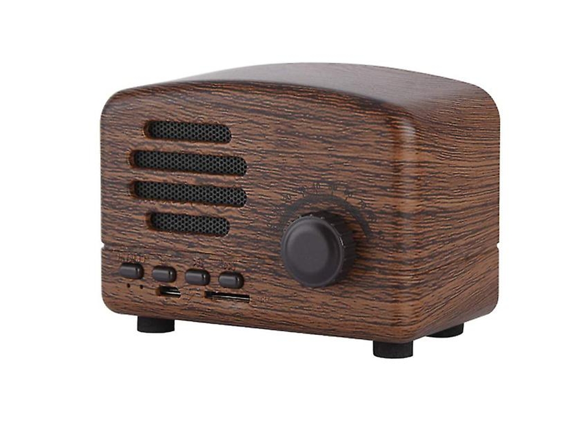 Altavoz Bluetooth inalámbrico retro portátil Yizhood con sintonizador de graves, micrófono estéreo, compatible con tarjeta TF y USB (marrón)