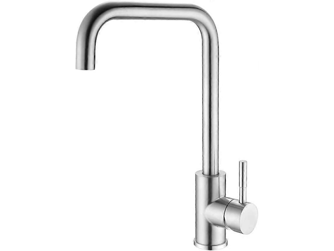 Grifo De Cocina Giratorio 360 Acero Inoxidable Cepillado Mando Unico Alto Grifo Mezclador Ecológico Fácil Instalación