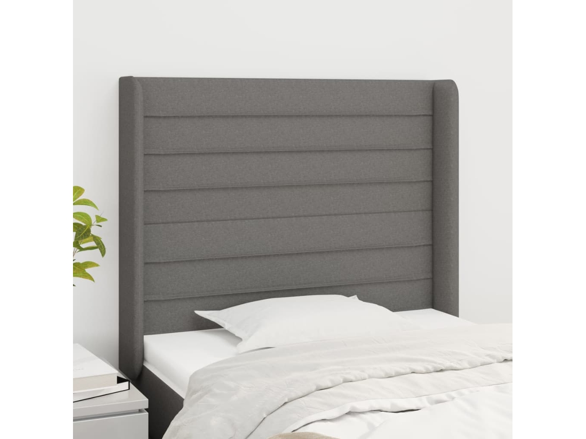 Cabecero con orejas de tela gris oscuro 93x16x118/128 cm