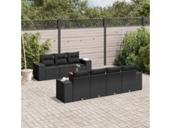 Conjunto de sofá de jardín de 8 piezas con cojines en mimbre sintético negro de DKD Home Decor