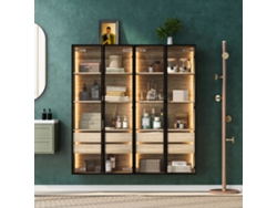 Vitrinas, Muebles de Baño con LED, 2 Cajones Grandes y 2 Puertas de Cristal Natural Estilo