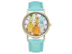 Reloj De Pulsera Unisex Con Correa De Pu Con Estampado De Piña, Esfera Redonda Y Movimiento De Cuarzo Verde Menta.