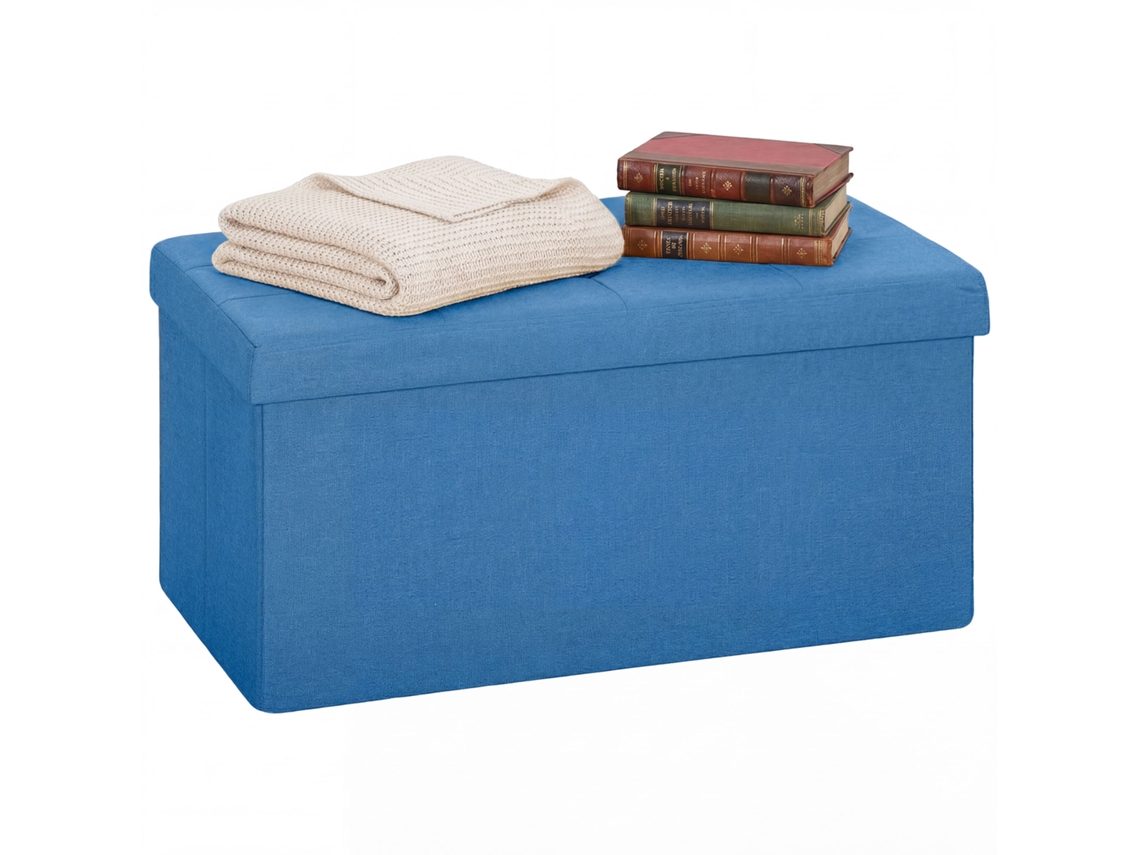 Otomana De Almacenamiento, Banco Plegable De Almacenamiento 84 L 76x38x38 Cm Tapizado En Lino Sintético Azul Claro