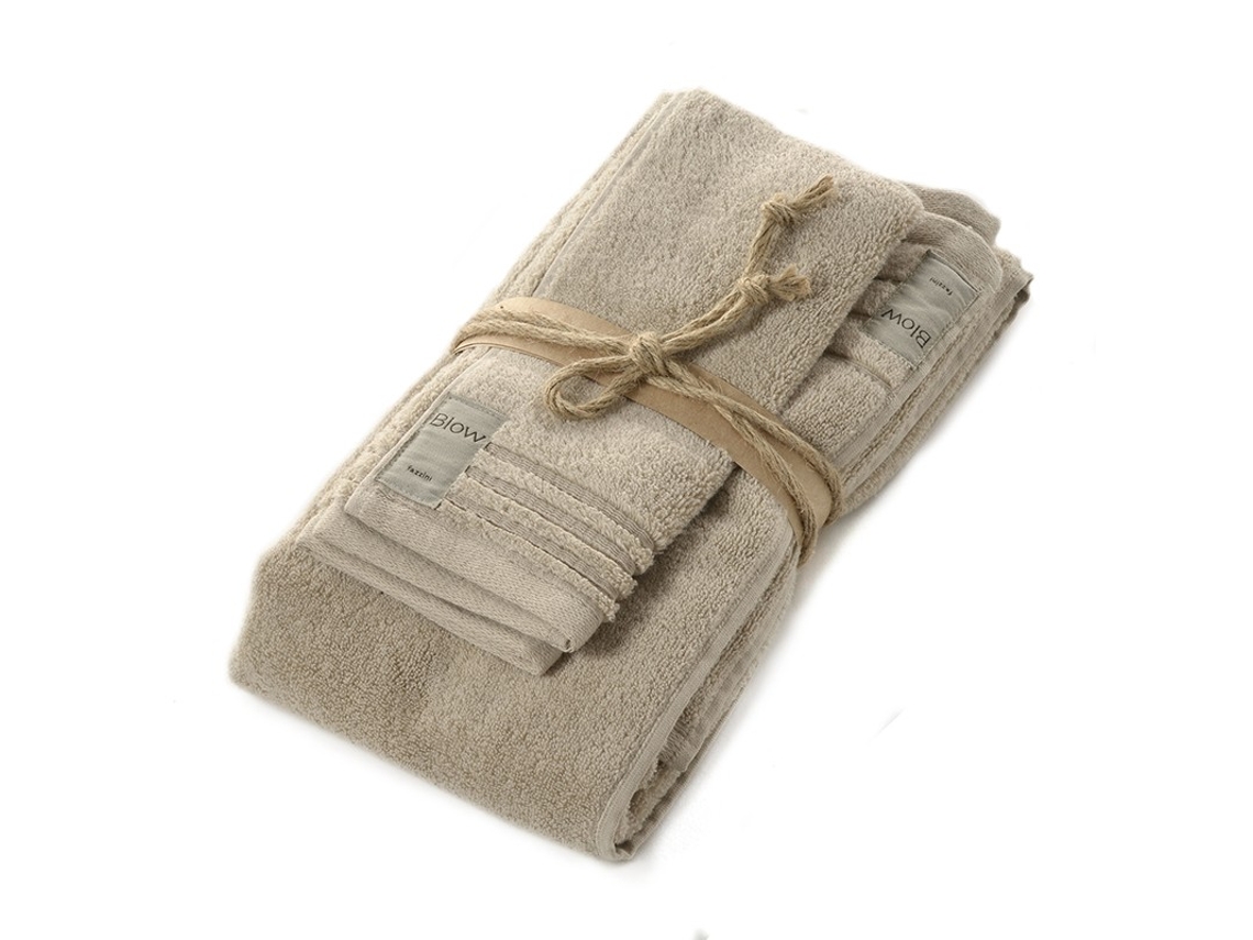Par de toallas de rizo de algodón puro Fazzini de 550 g/m² en cuerda beige