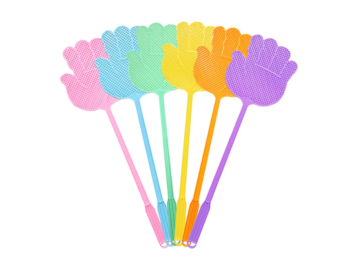 6 Matamoscas De Plástico Con Mango Largo, Diseño De Palma, Multicolor, Herramienta Antimoscas