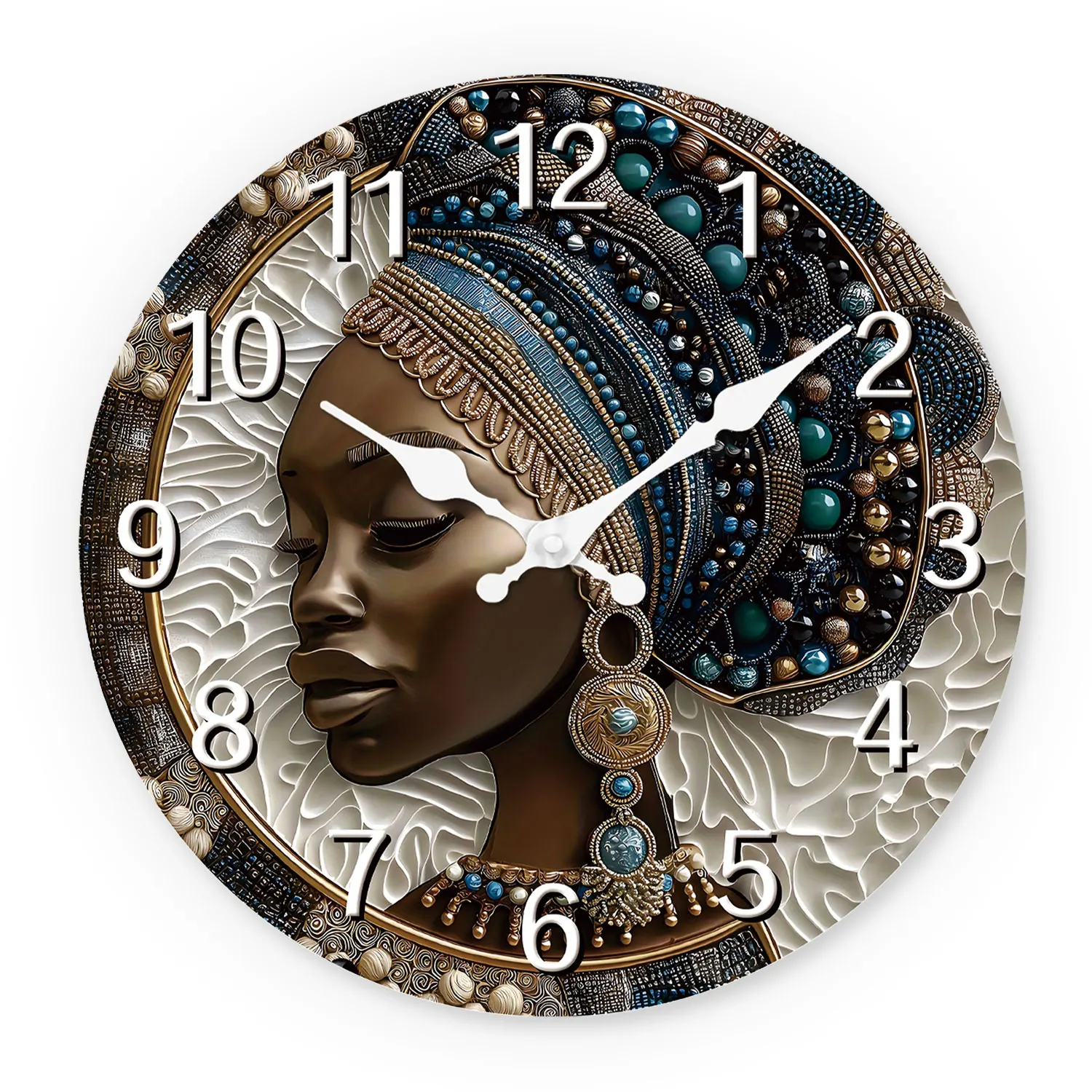 (14 Pulgadas) Un Reloj De Pared De Madera Con Arte Tribal Africano Para Mujeres, Reloj De Cuarzo Silencioso.