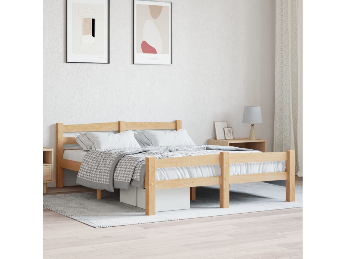 Estructura De Cama Sin Colchón Madera Maciza De Pino 140x200 Cm