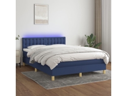 Cama Box Spring Con Colchón Y Led Tela Azul 140x200 Cm