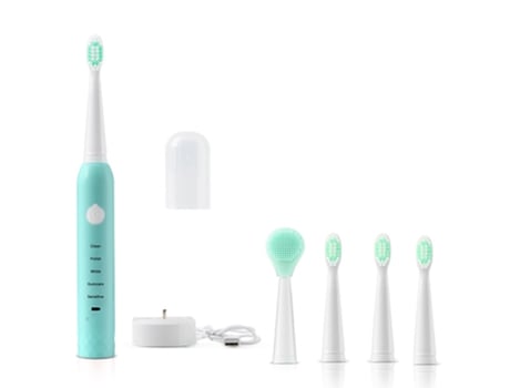 Cepillo de dientes eléctrico ZMDECQNA para adultos sónico recargable de cerdas suaves USB lavado de cara dos en uno (verde)