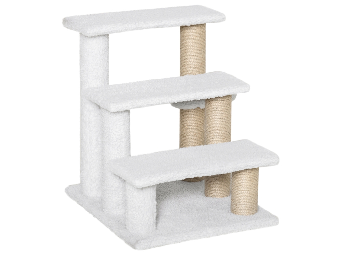 Escalera Para Gatos De 3 Peldaños Con Rascador De Bola, 5 Kg, Yute, 45x40x48 Cm.