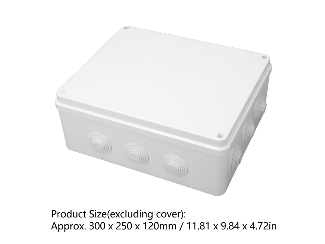 Caja de conexiones eléctricas IP65, estructura ABS robusta, orificios pretaladrados para motores y productos eléctricos.