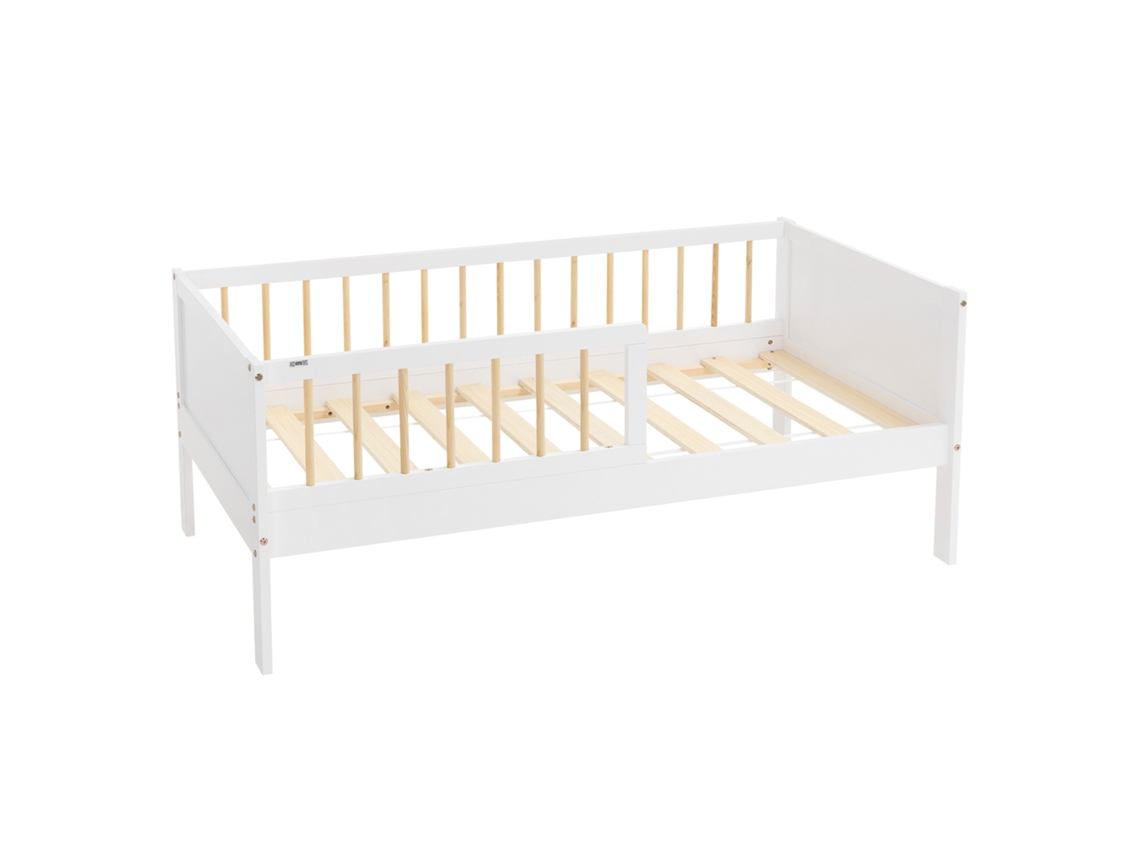 Cama infantil ML-Design 70x140cm color blanco natural con protección anticaída somier
