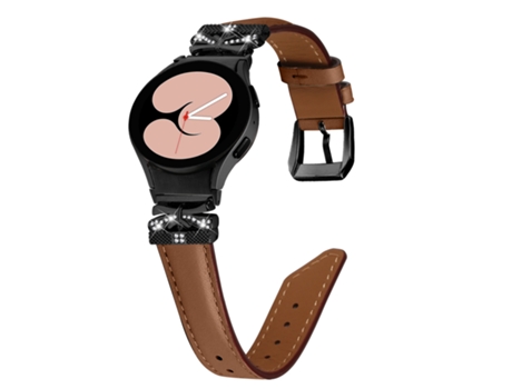 Faixa de relógio de couro com strass Bling para Samsung Galaxy Watch série 4/5/6 Marrón