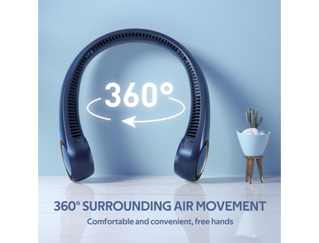 Ventilador de cuello portátil, ventilador sin aspas manos libres, batería de 4000 mAh recargable por USB, 3 velocidades (azul) BISBISOUS
