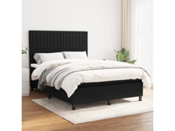 Cama Box Spring Con Colchón Tela Negro 140x200 Cm