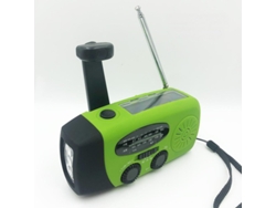 Radio solar portátil de emergencia de 2000 mAh, resistente al agua, con cargador de batería y luz de flash verde superbrillante.