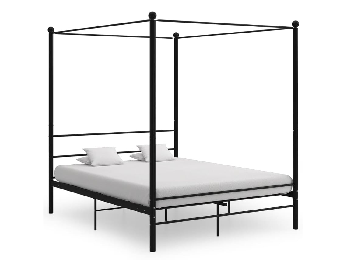 Estructura De Cama Con Dosel Sin Colchón Metal Negro 160x200 Cm