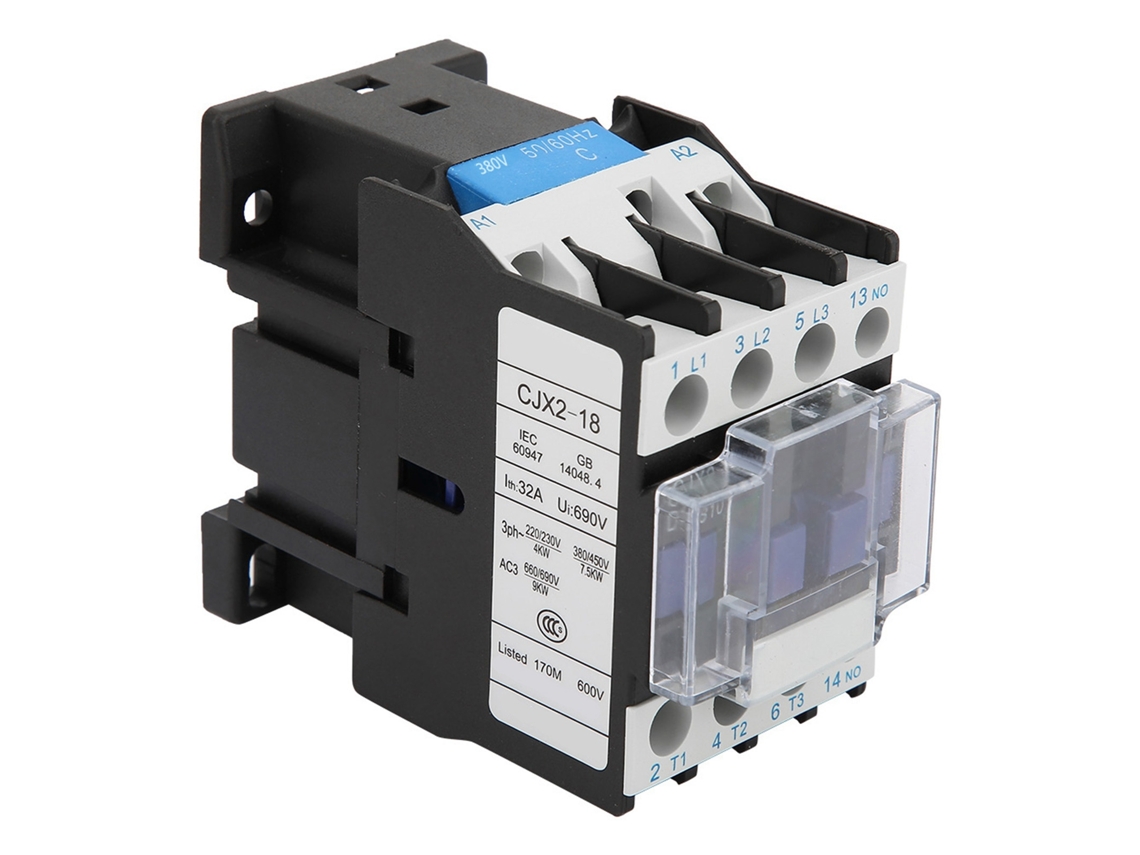 Contactor Eléctrico Industrial Cjx2-1810 Para Montaje En Riel, 380 V Ca, Con Contactos De Plata Al 85 %.