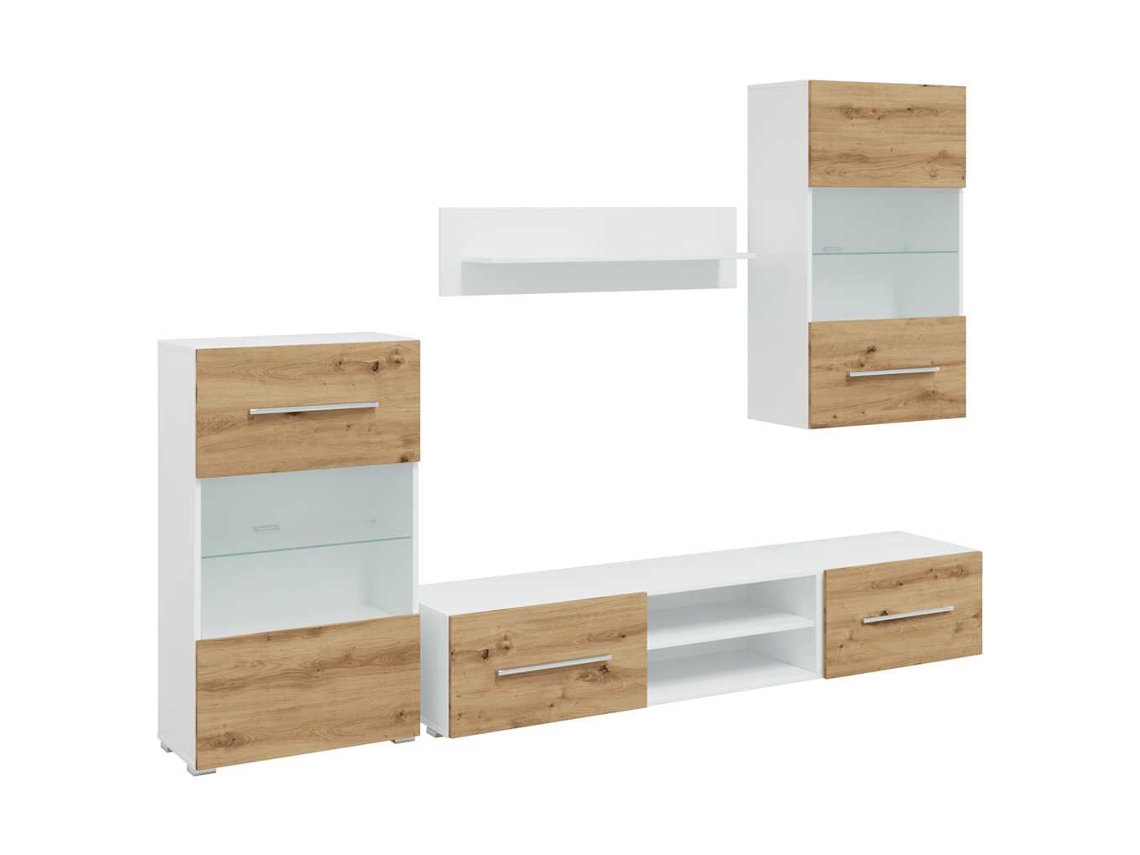 Conjunto de mueble de TV de 5 piezas con iluminación LED, madera de roble artesanal, EXCLUSIVO DE LA CASA