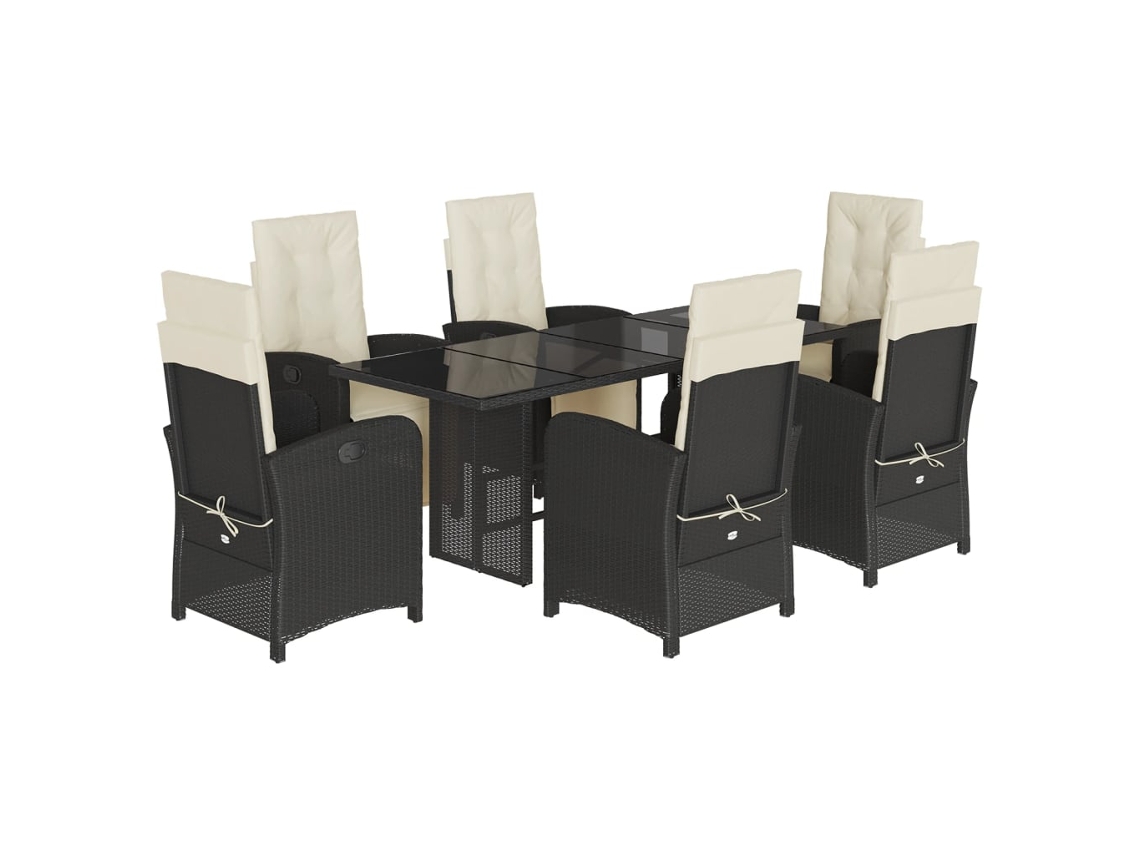 Maison Exclusive - Set De Comedor De Jardín 7 Pzas Y Cojines Ratán Sintético Negro