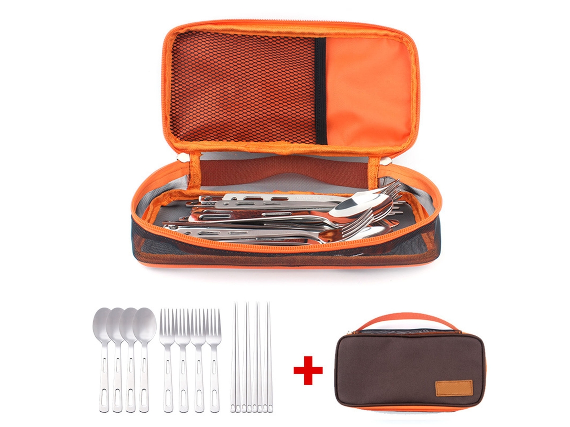 Juego De Utensilios De Camping De Acero Inoxidable Con Bolsa Portátil Para Picnics Y Uso Al Aire Libre.