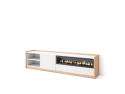 Mueble para TV, 207x37x50cm, para televisores de hasta 80'', chimenea eléctrica, blanco y roble claro.