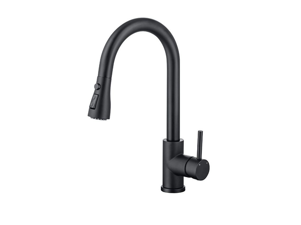 Grifo De Cocina Negro Con Cabezal Rociador Extraíble De 360 Grados Y Manija Única - Acero Inoxidable