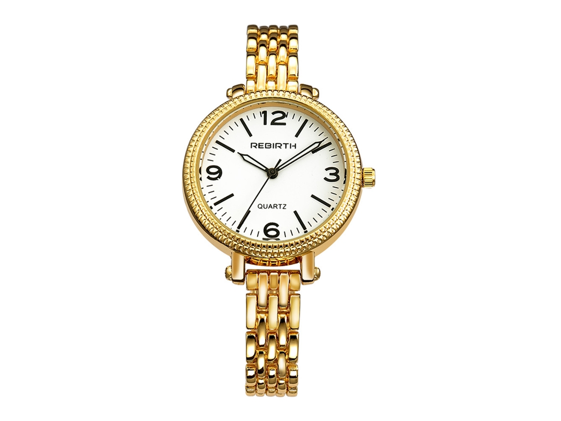 Reloj De Pulsera Para Mujer Re015 Con Movimiento De Cuarzo, Esfera Redonda Y Brazalete Dorado.