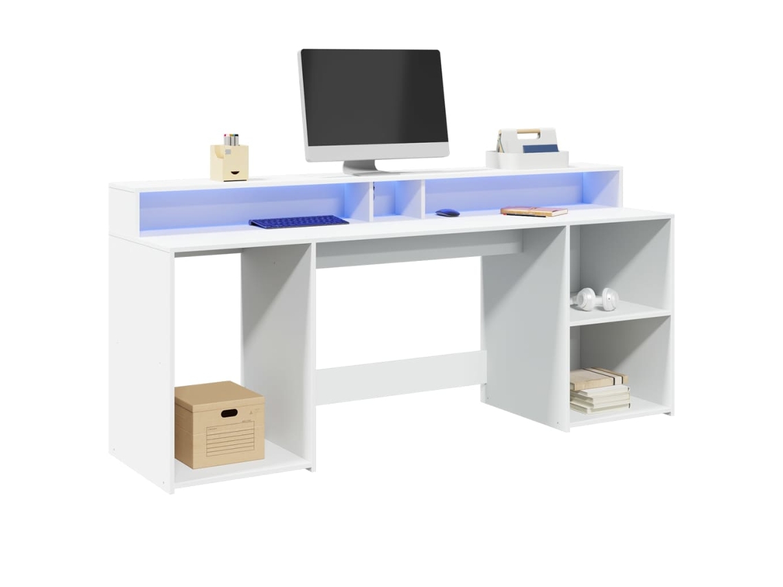 Escritorio con luz LED madera ingeniería blanco 200x55x91 cm