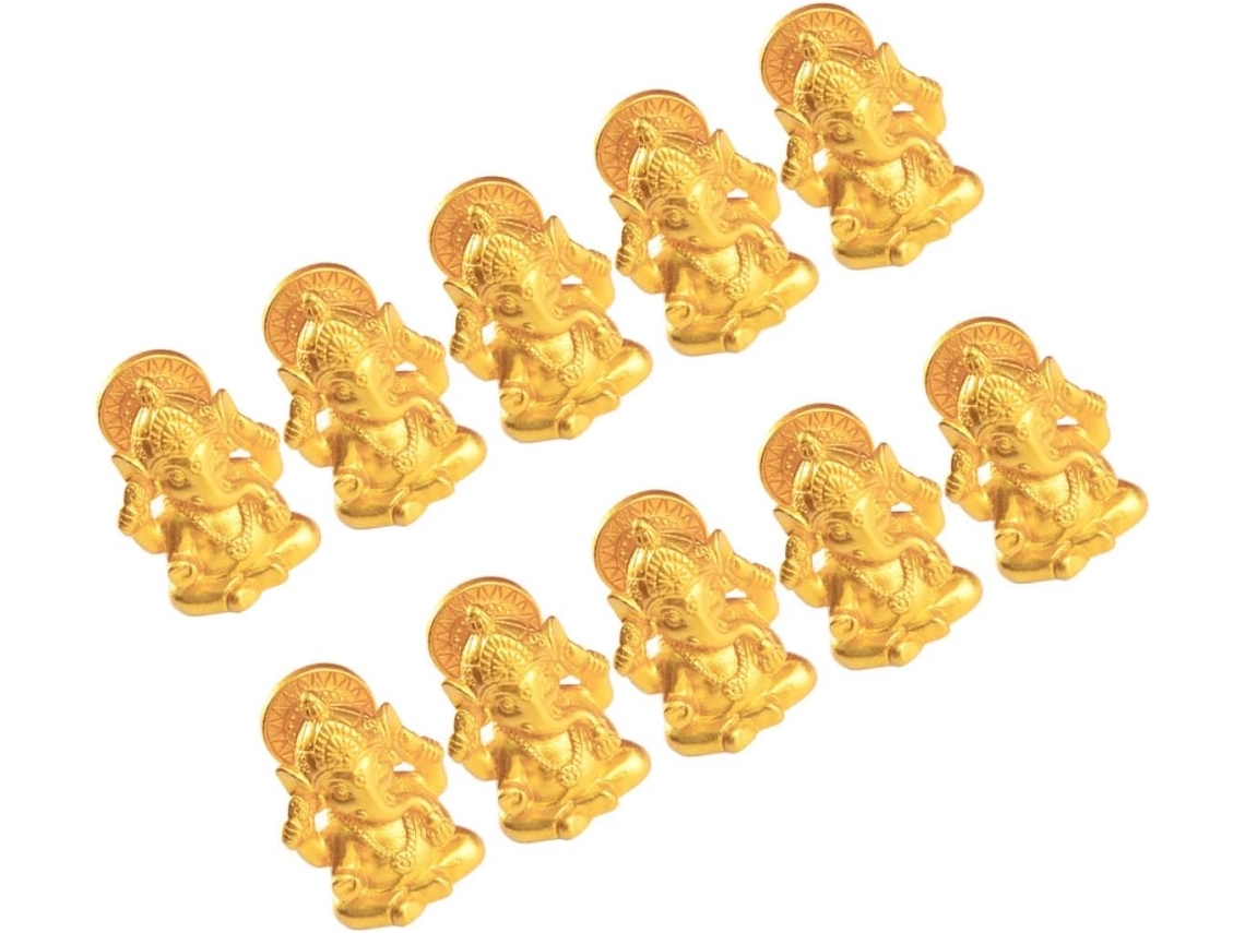 Conjunto 10 Elefantes Hindúes Miniatura Dorados Tallados Pequeñas Estatuas Decorativas Hogar Oficina