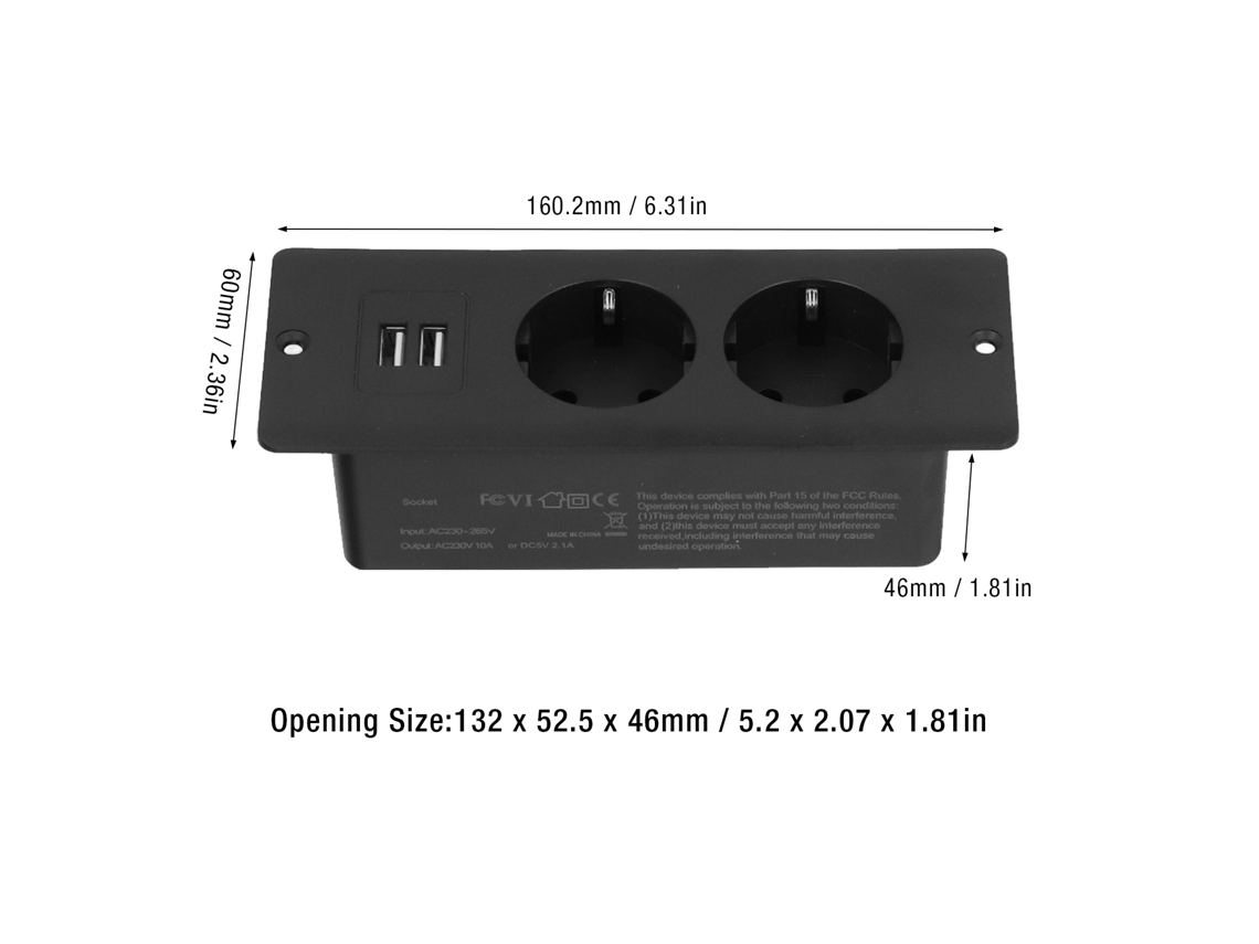 2026-as-toma Corriente Empotrada 2 Usb 2 Puertos 10a Encastrada Mesa Con Cable 1.5m Hub De Energía Para Muebles