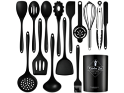 15 Peças De Utensílios De Cozinha De Silicone Panelas Resistentes Ao Calor Pretas GERTIZ