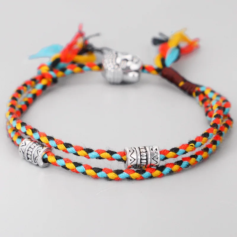 Pulsera Trenzada Con Cordón Y Amuleto De Cabeza De Buda De Estilo Tibetano, Pulsera Con Colgante Para Parejas De La Amistad.