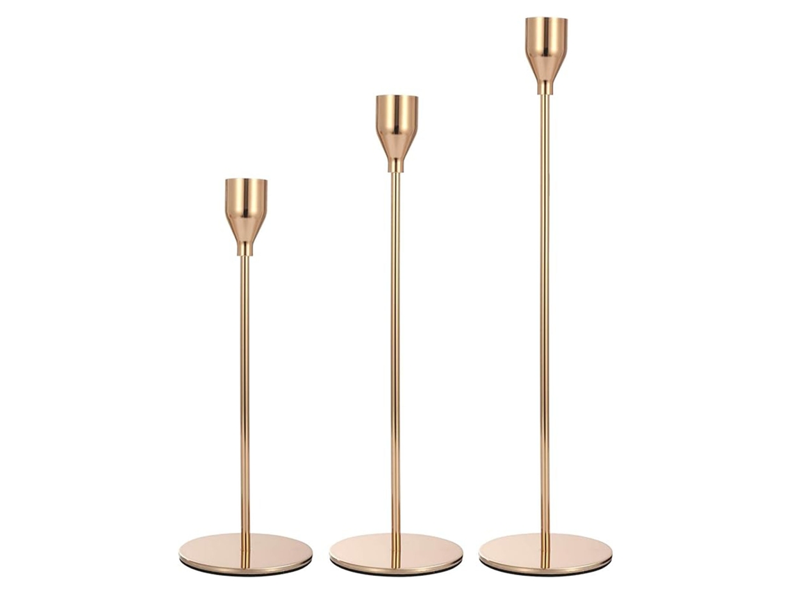 2026-juego De Portavelas De Metal Hierro Moderno Elegante Decorativo Para Velas Taper Boda Cena Fiesta Aniversario Oro 3 Piezas