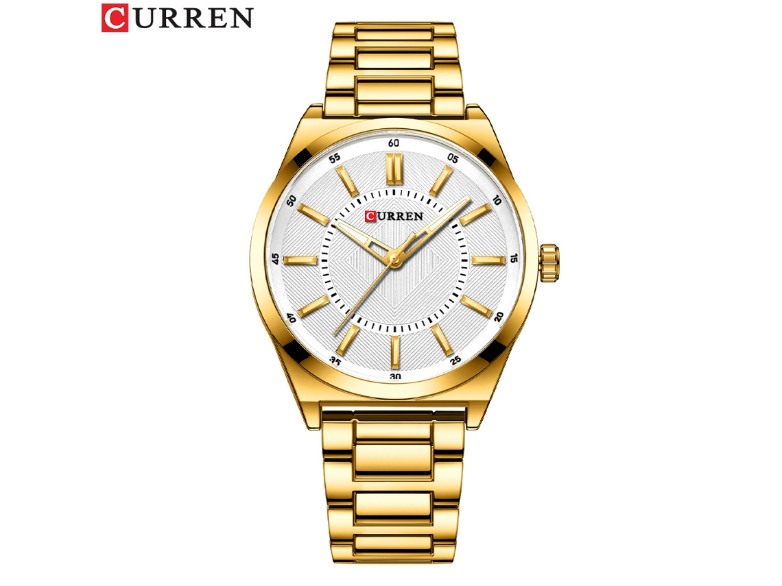 Reloj De Pulsera Redondo Sencillo Para Hombre, Resistente Al Agua Y Con Tachuelas (oro Blanco).