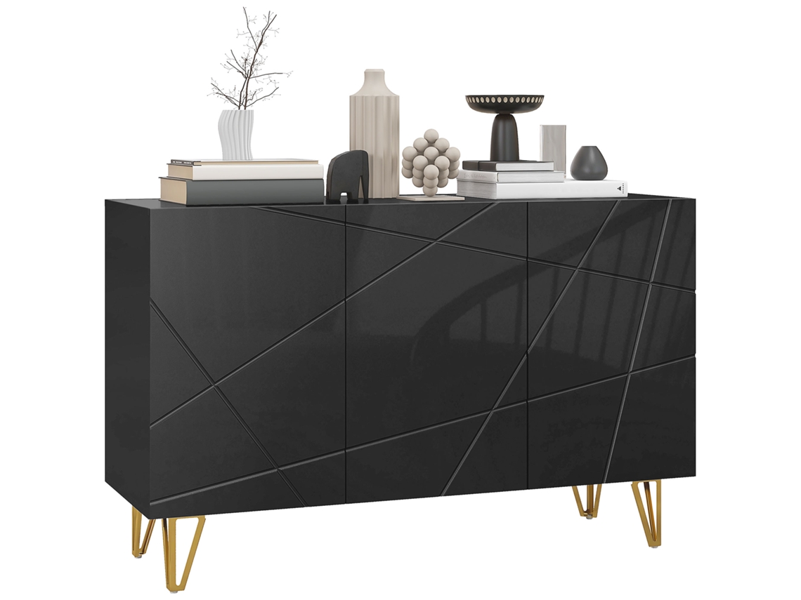 Aparador para salón/recibidor, con 3 puertas, estantes ajustables, 120x40x75 cm, negro, ZENCORE SERVICES