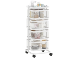 Cestas giratorias con ruedas para frutas y verduras, estante de alambre blanco