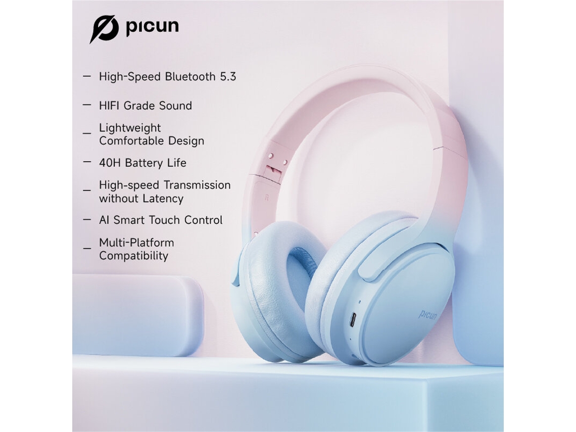 Auriculares Picun Queen Bluetooth V5.3, batería de 40 horas de duración, baja latencia, Smart Touch, llamadas HD, auriculares supraaurales.