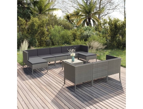 Conjunto 11 de muebles de jardín VIDAXL y cojines ratán sintético gris