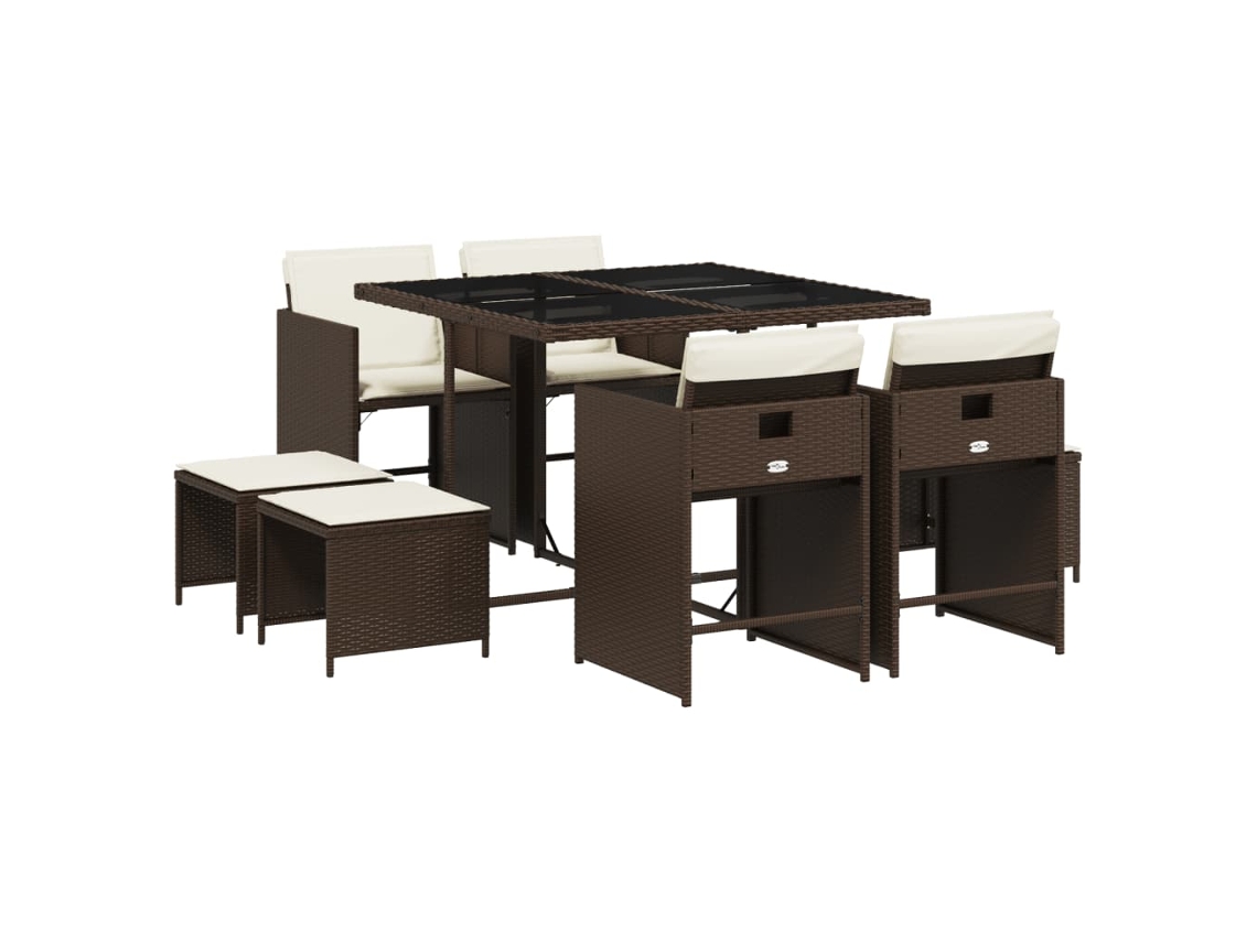 Maison Exclusive - Set Comedor Para Jardín 9 Pzas Y Cojines Ratán Sintético Marrón