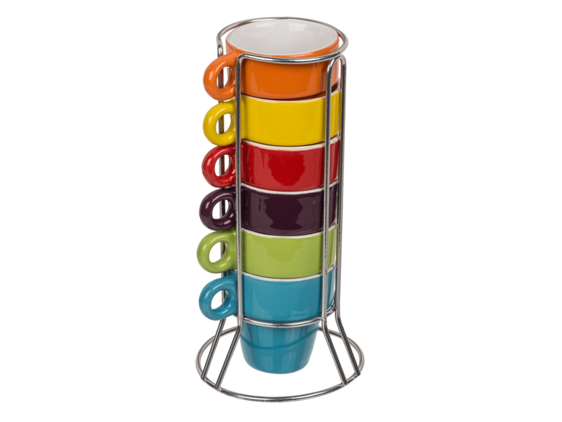 Set de 6 Mini Tazas de Espresso (Mug) con Soporte de Metal / Material : Cerámica / Dimensiones : 5,5 x 7 cm OUT OF THE BLUE