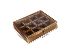 Organizador de especias, 12 compartimentos, diseño de madera con cuchara, marrón OEM