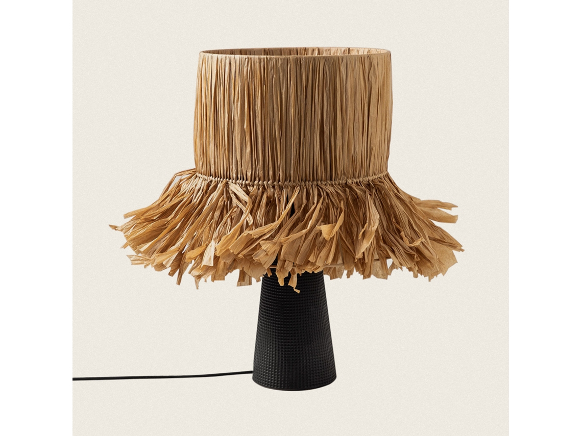 Lámpara De Mesa Cerámica Y Rafia Bajawa Preto