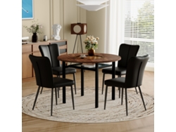 Conjunto De Mesa Redonda De Madera (100 Cm) Con 4 Sillas De Poliuretano Negro.