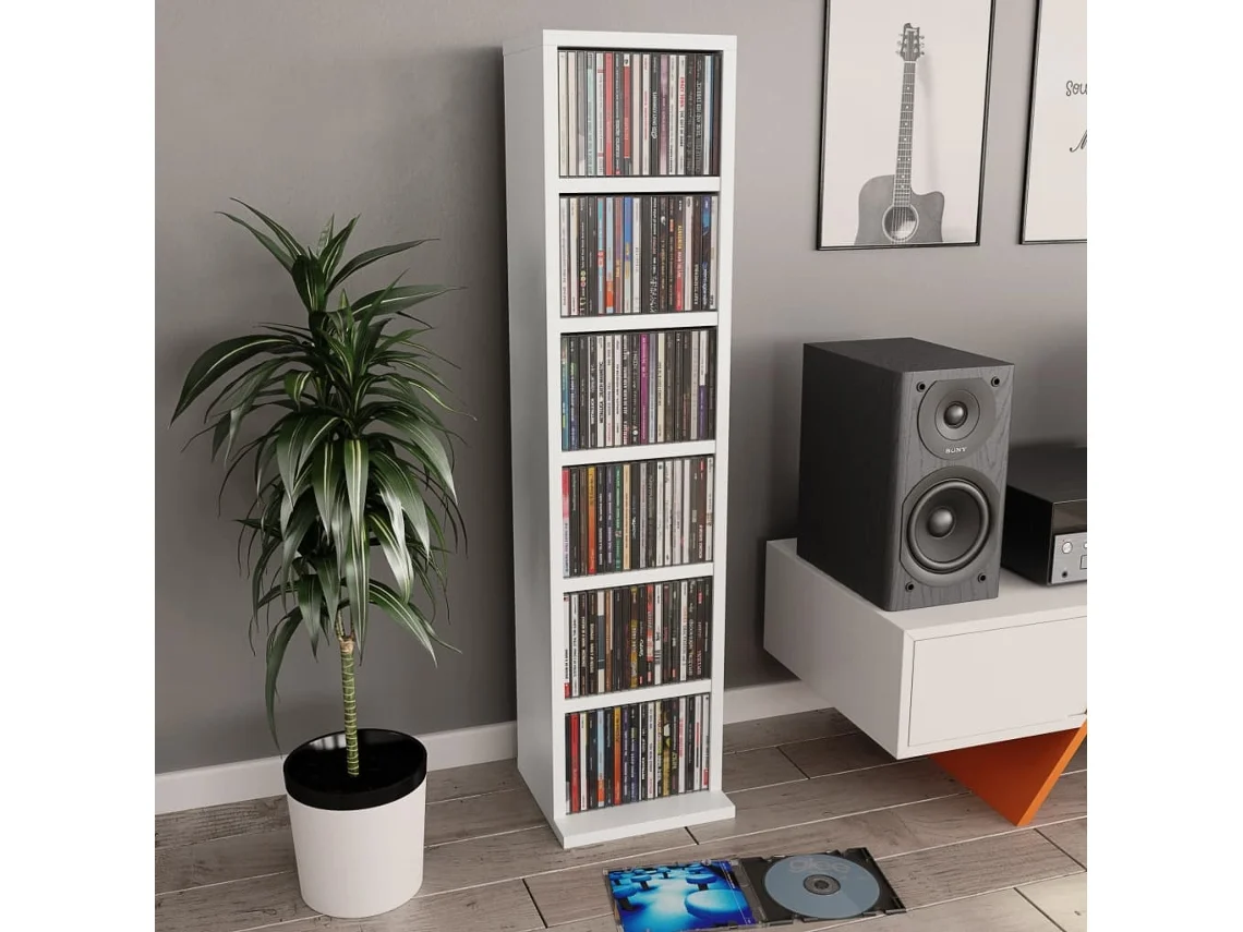 Estantes Armario para Cd 21X20X88 Cm Madera Procesada Blanco