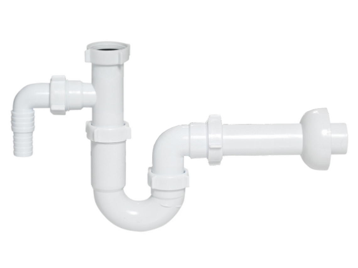P-Trap Básico de Lavabo de 32 mm para Drenaje de Pia de Plástico con Entrada para Máquina de Lavar
