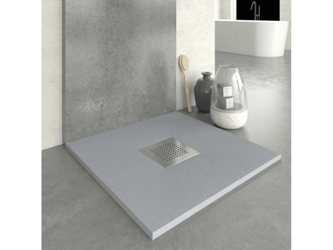 Base de Duche em Resina Slate Cinza 90x80 Cm com grade RC