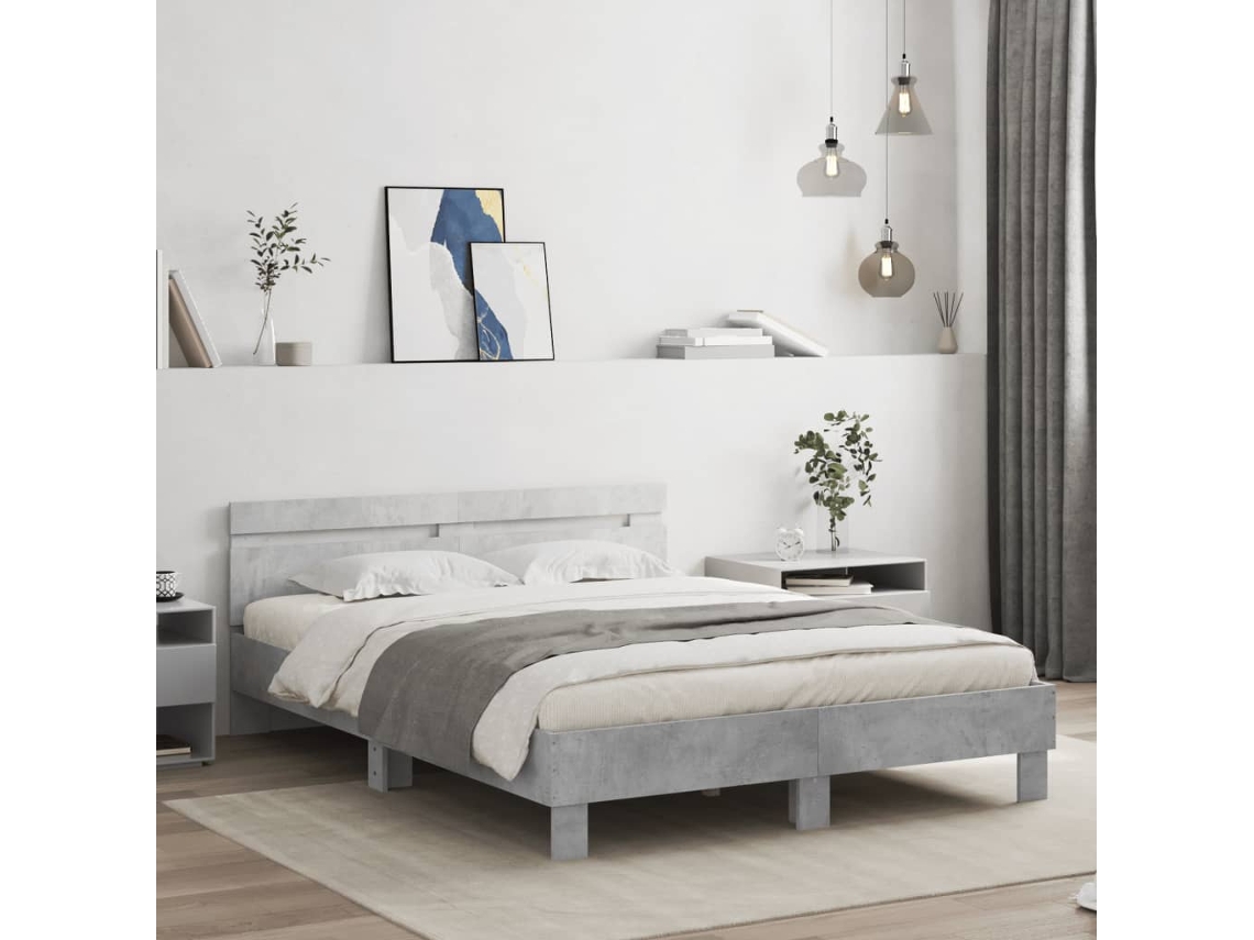 Cama Con Cabecero Madera De Ingeniería Gris Hormigón 140x190 Cm