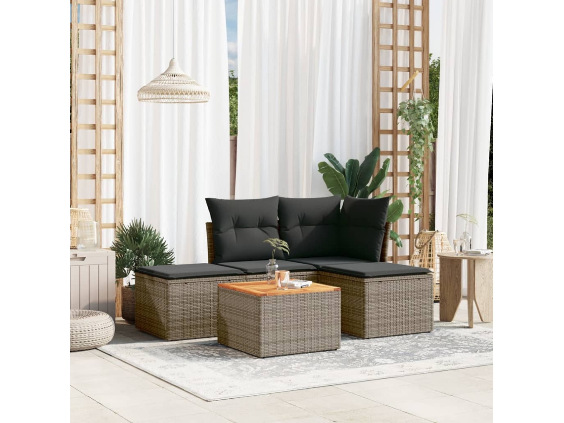 Conjunto de sofá de jardín de 5 piezas con cojines, ratán gris, DKD Home Decor